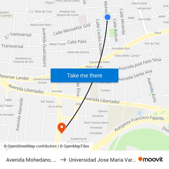 Avenida Mohedano, 508 to Universidad Jose Maria Vargas map