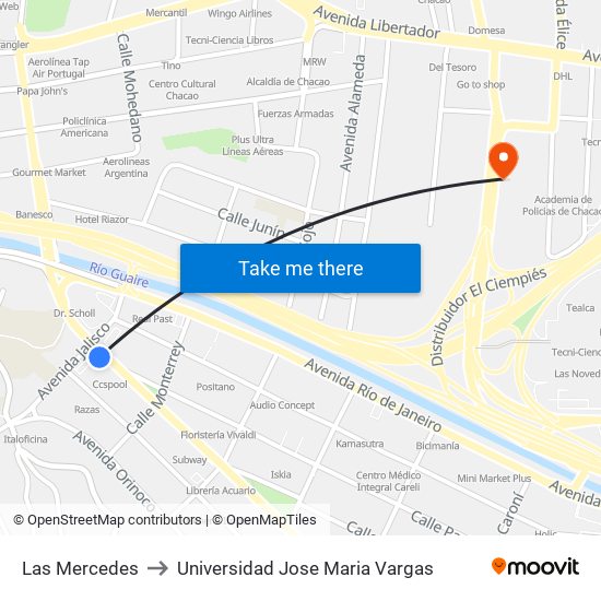 Las Mercedes to Universidad Jose Maria Vargas map