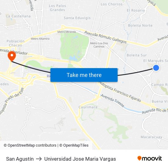 San Agustín to Universidad Jose Maria Vargas map