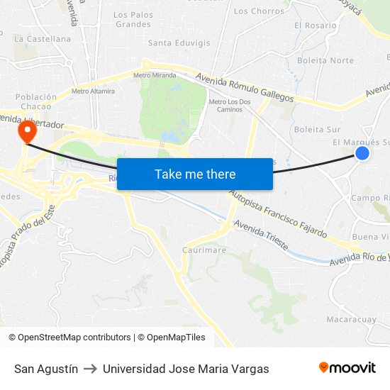 San Agustín to Universidad Jose Maria Vargas map