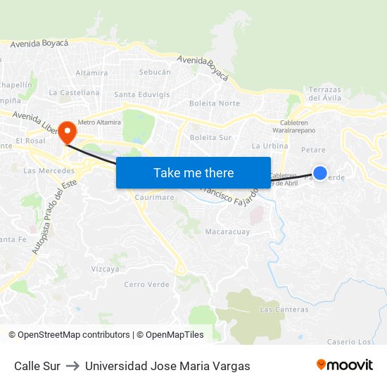 Calle Sur to Universidad Jose Maria Vargas map