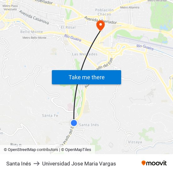 Santa Inés to Universidad Jose Maria Vargas map