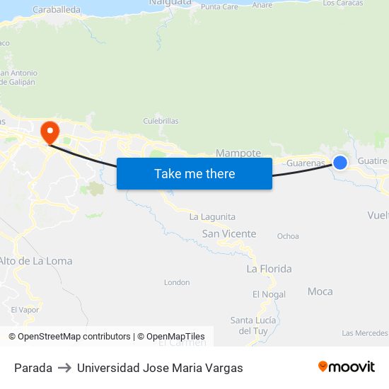 Parada to Universidad Jose Maria Vargas map