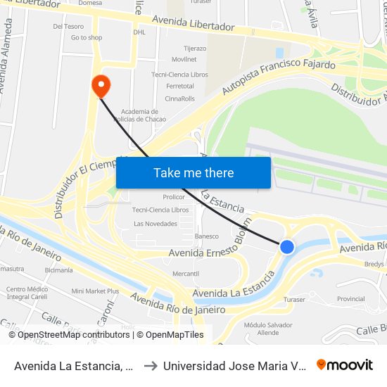 Avenida La Estancia, 1060 to Universidad Jose Maria Vargas map