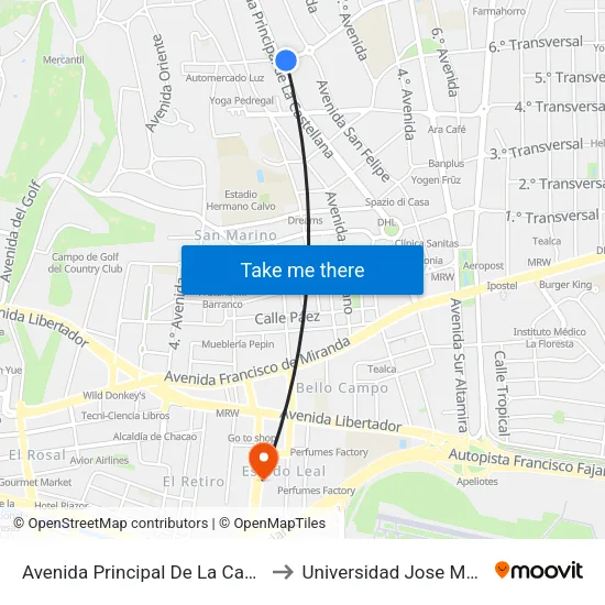 Avenida Principal De La Castellana, 1060 to Universidad Jose Maria Vargas map
