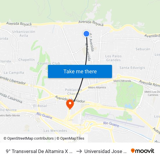 9° Transversal De Altamira X Av. San Juan Bosco to Universidad Jose Maria Vargas map