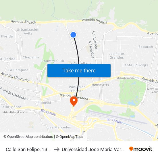 Calle San Felipe, 1305 to Universidad Jose Maria Vargas map