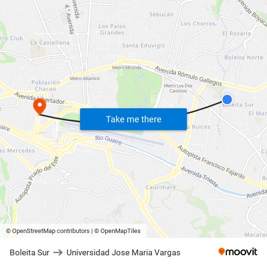 Boleita Sur to Universidad Jose Maria Vargas map