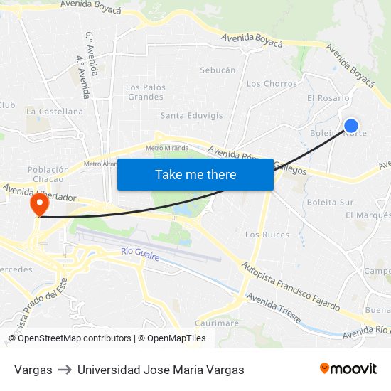 Vargas to Universidad Jose Maria Vargas map