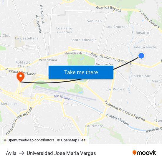 Ávila to Universidad Jose Maria Vargas map