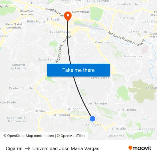 Cigarral to Universidad Jose Maria Vargas map