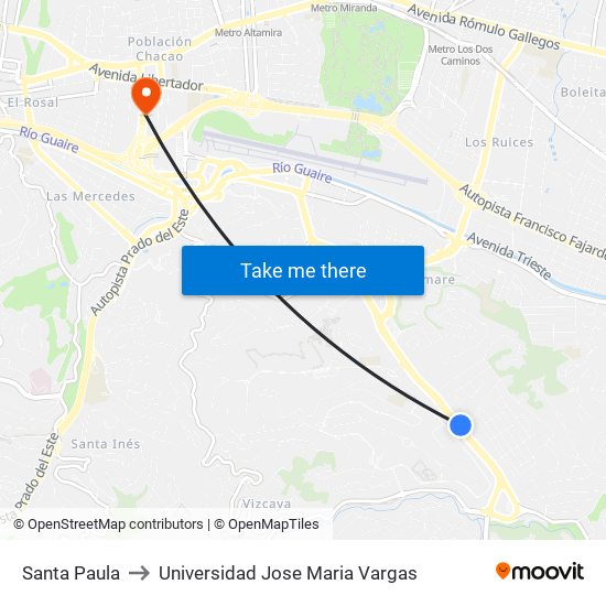 Santa Paula to Universidad Jose Maria Vargas map