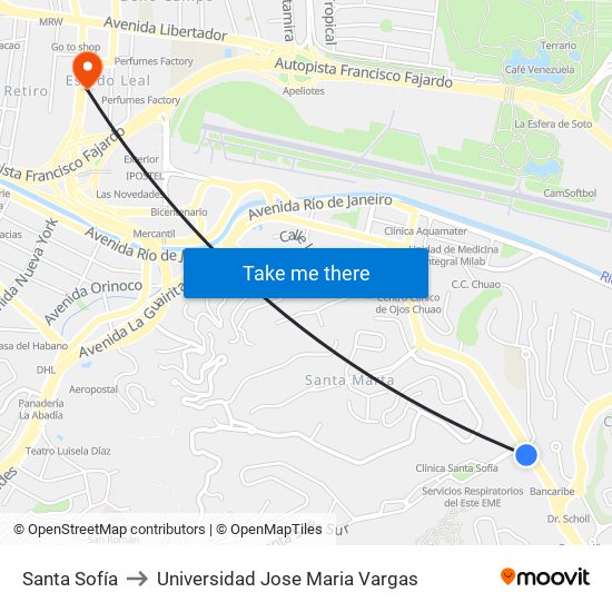 Santa Sofía to Universidad Jose Maria Vargas map