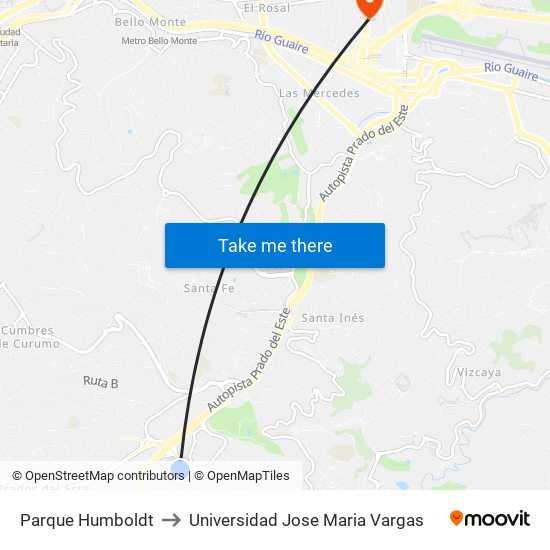 Parque Humboldt to Universidad Jose Maria Vargas map