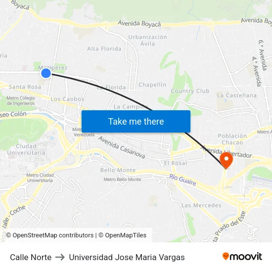 Calle Norte to Universidad Jose Maria Vargas map
