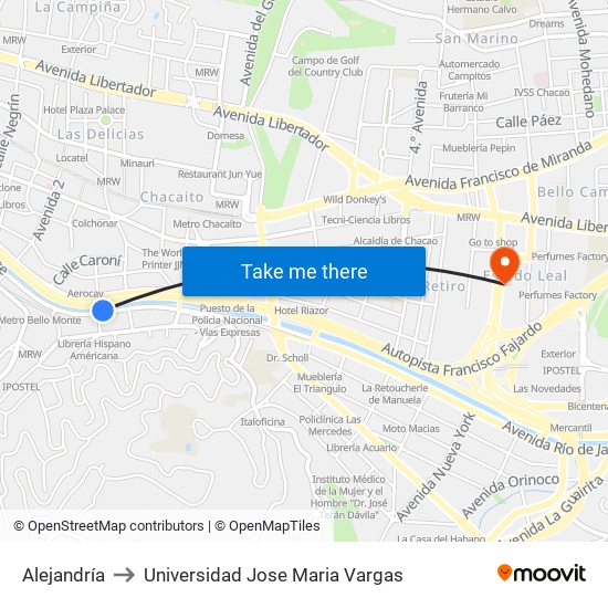 Alejandría to Universidad Jose Maria Vargas map