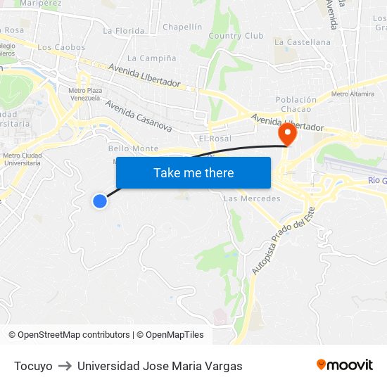 Tocuyo to Universidad Jose Maria Vargas map