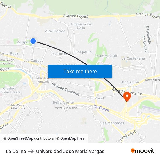 La Colina to Universidad Jose Maria Vargas map