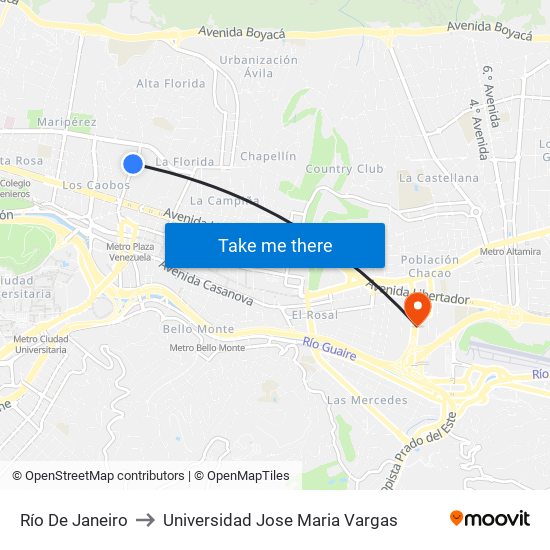 Río De Janeiro to Universidad Jose Maria Vargas map