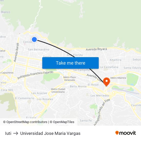 Iuti to Universidad Jose Maria Vargas map
