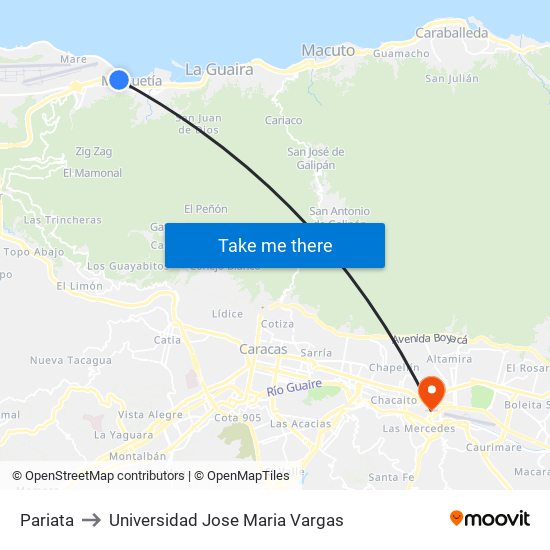 Pariata to Universidad Jose Maria Vargas map