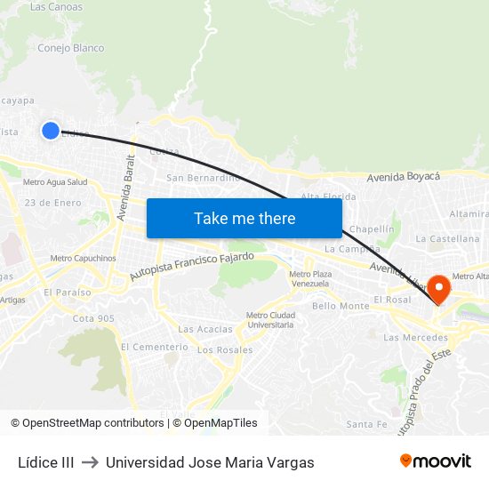 Lídice III to Universidad Jose Maria Vargas map
