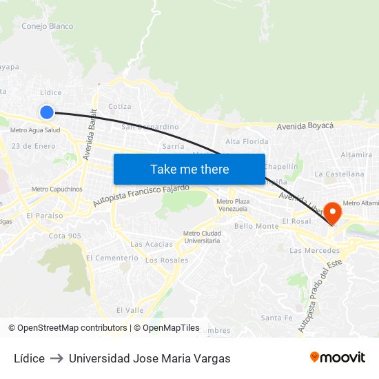 Lídice to Universidad Jose Maria Vargas map