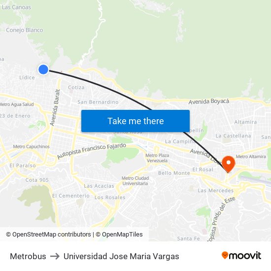 Metrobus to Universidad Jose Maria Vargas map