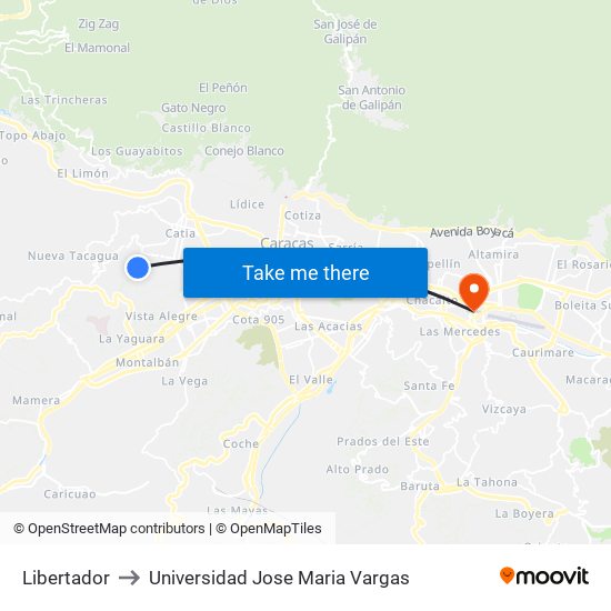 Libertador to Universidad Jose Maria Vargas map