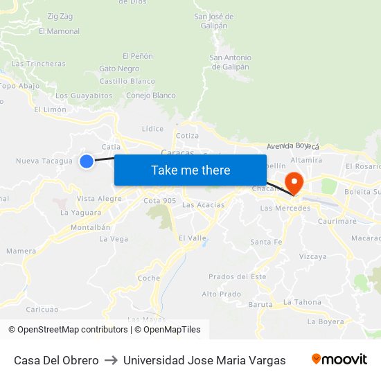 Casa Del Obrero to Universidad Jose Maria Vargas map