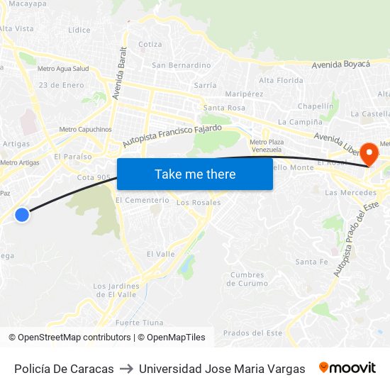 Policía De Caracas to Universidad Jose Maria Vargas map