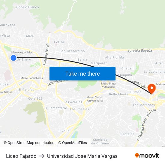 Liceo Fajardo to Universidad Jose Maria Vargas map