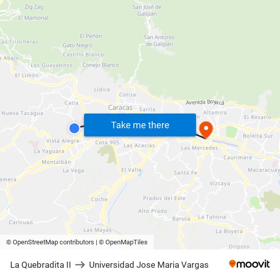 La Quebradita II to Universidad Jose Maria Vargas map