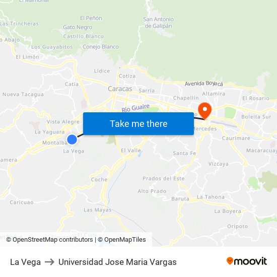La Vega to Universidad Jose Maria Vargas map