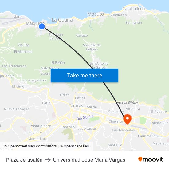 Plaza Jerusalén to Universidad Jose Maria Vargas map