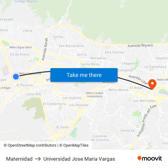 Maternidad to Universidad Jose Maria Vargas map