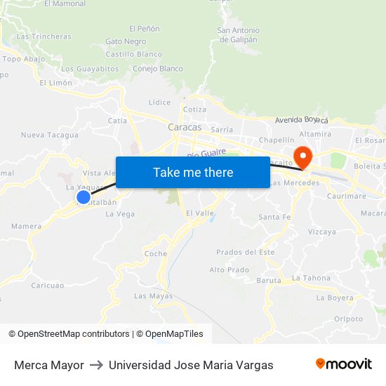 Merca Mayor to Universidad Jose Maria Vargas map