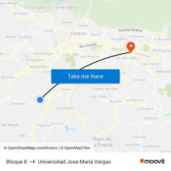 Bloque 8 to Universidad Jose Maria Vargas map