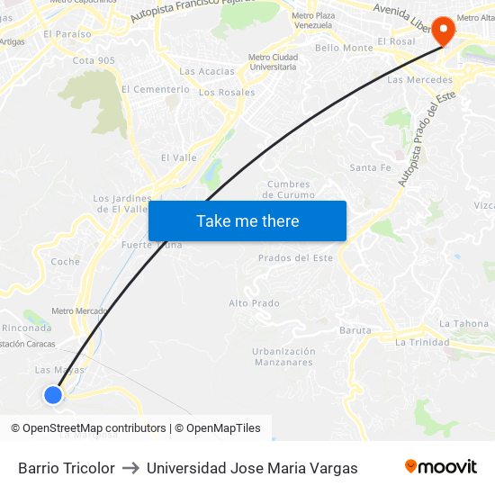 Barrio Tricolor to Universidad Jose Maria Vargas map