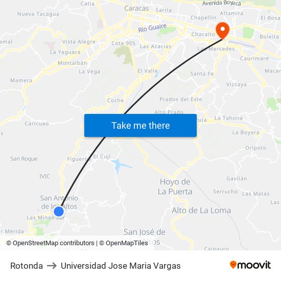 Rotonda to Universidad Jose Maria Vargas map