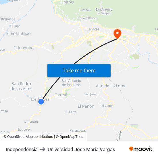 Independencia to Universidad Jose Maria Vargas map