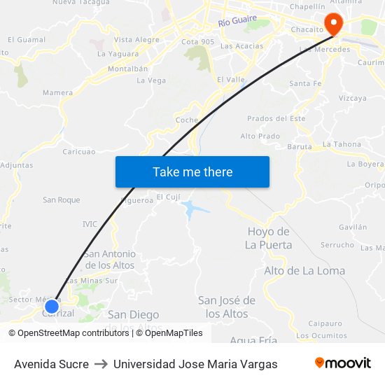 Avenida Sucre to Universidad Jose Maria Vargas map