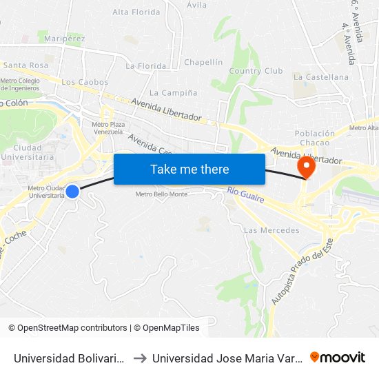 Universidad Bolivariana to Universidad Jose Maria Vargas map