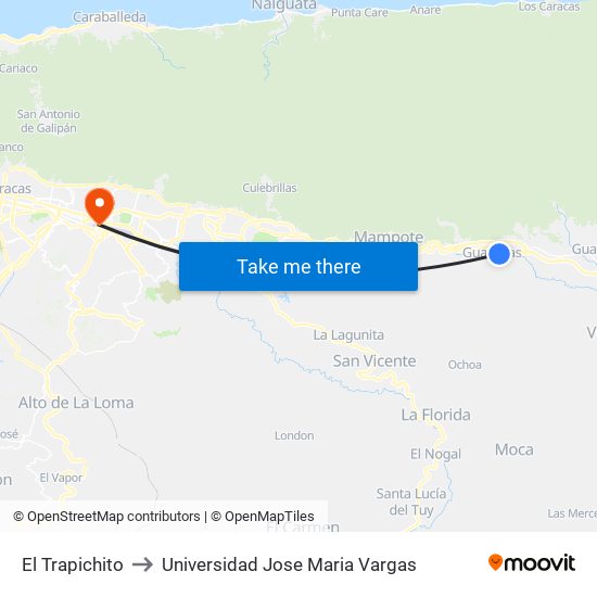El Trapichito to Universidad Jose Maria Vargas map