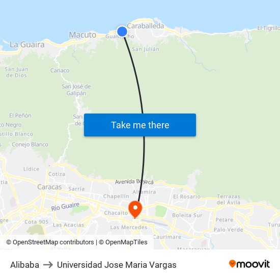 Alibaba to Universidad Jose Maria Vargas map