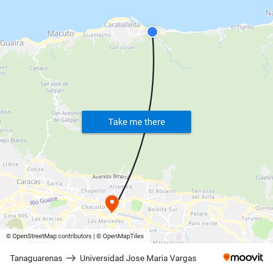 Tanaguarenas to Universidad Jose Maria Vargas map