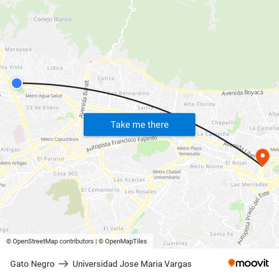 Gato Negro to Universidad Jose Maria Vargas map