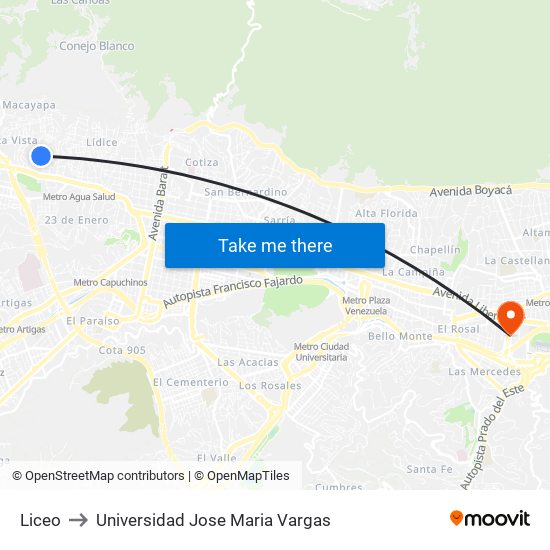 Liceo to Universidad Jose Maria Vargas map