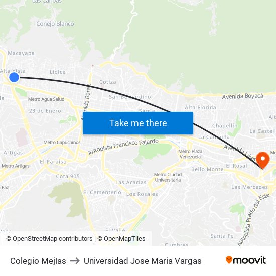 Colegio Mejías to Universidad Jose Maria Vargas map