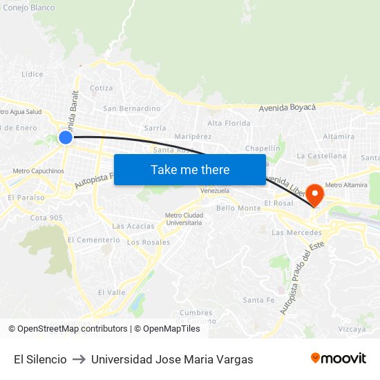 El Silencio to Universidad Jose Maria Vargas map